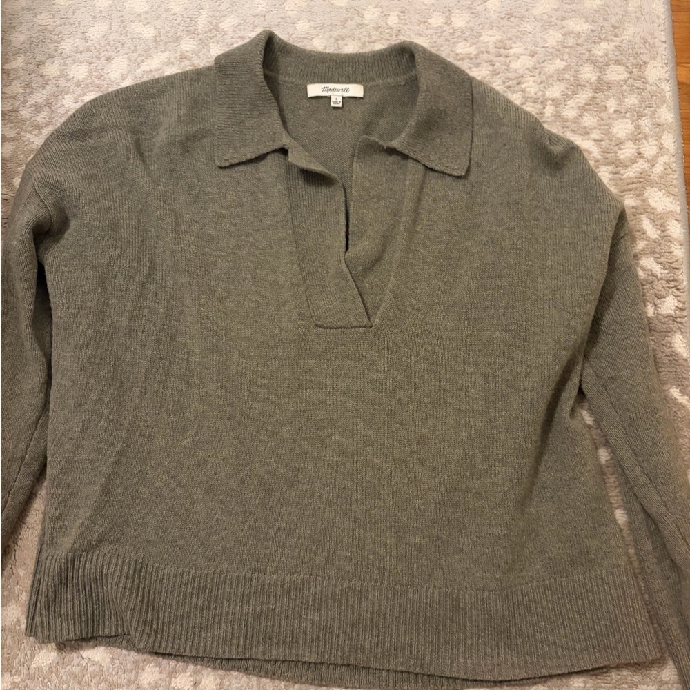 Madewell Olive V-Neck Polo Sweater